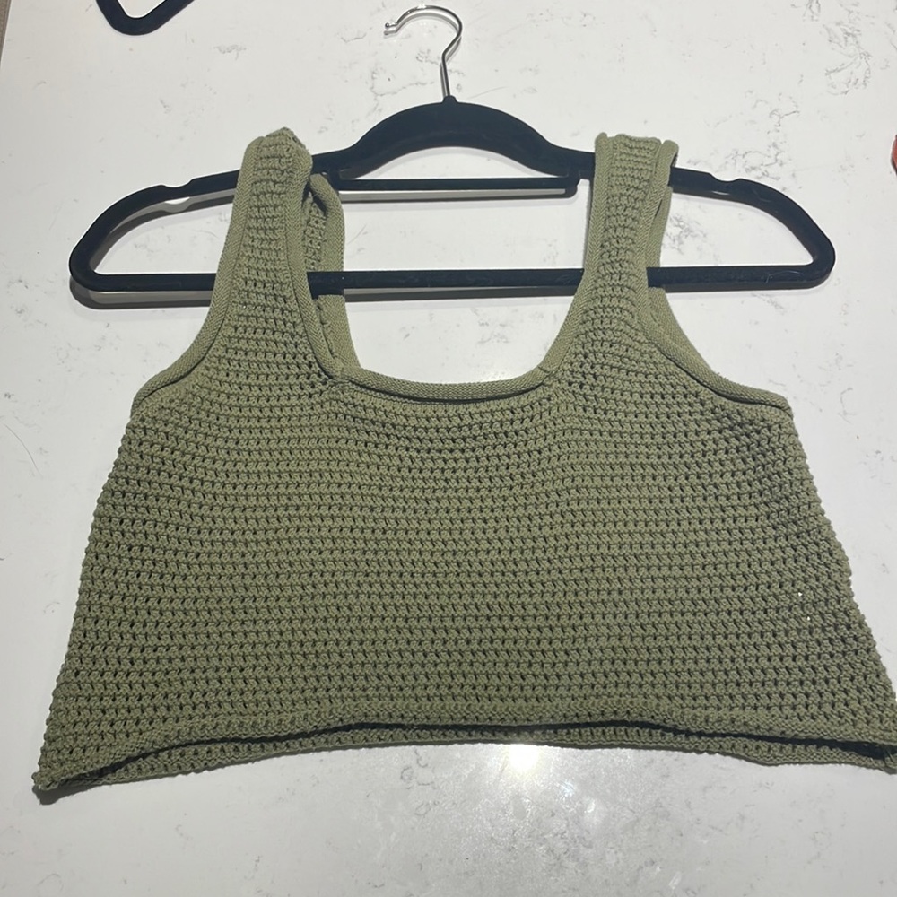 Olive green Crochet crop tank top